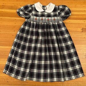 Little Bitty Vintage black plaid smocked short sleeve plaid dress